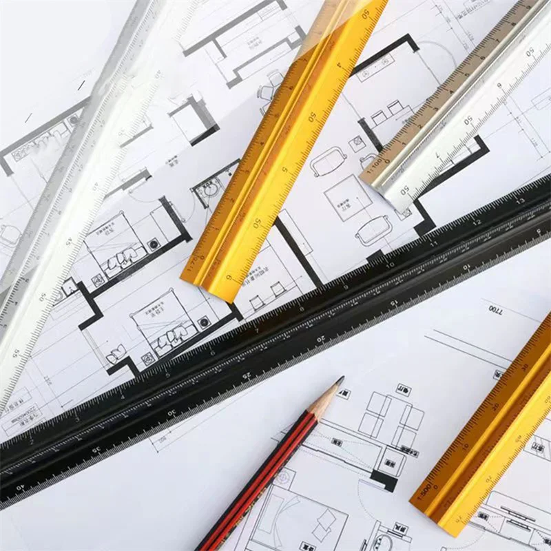 Modello di disegno in lega di alluminio RulerMitsubishi Multi-funzione 30cm triangolo su piccola scala cancelleria per ufficio 2024 Hot