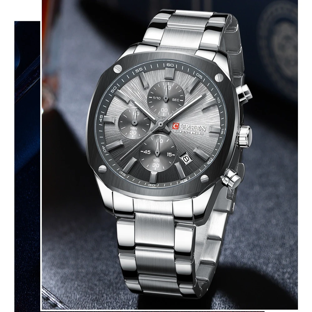 Curren 8490 Fashion Men's Quartz Calendar Watch Six Pin Steel Belt Watch Business Watches for Man Reloj Hombre