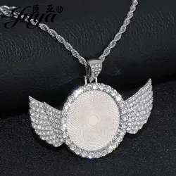 60 cm Edelstahlkette + 30 mm leere Anhänger Cabochon Basisfassung Engelsflügel Tablett für DIY Modeschmuck Hip Hop Halsketten