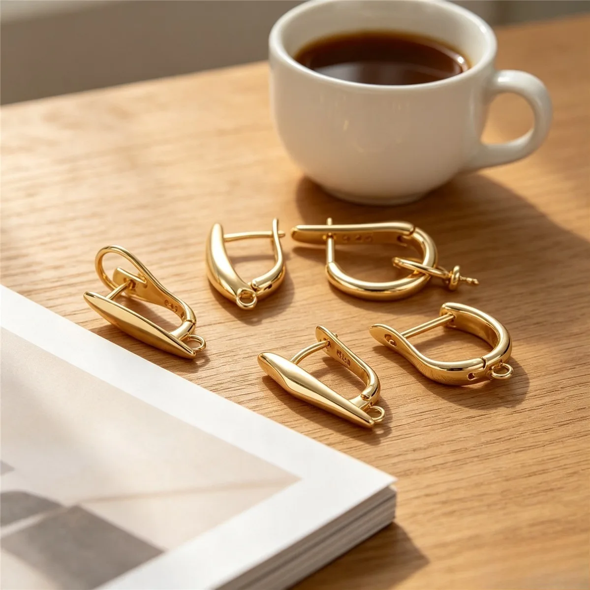 Brass Gold Plated U Shape Earring Clasp With Open Loop Pearl Bezel DIY Handmade Dangle Ear Jewelry Findings