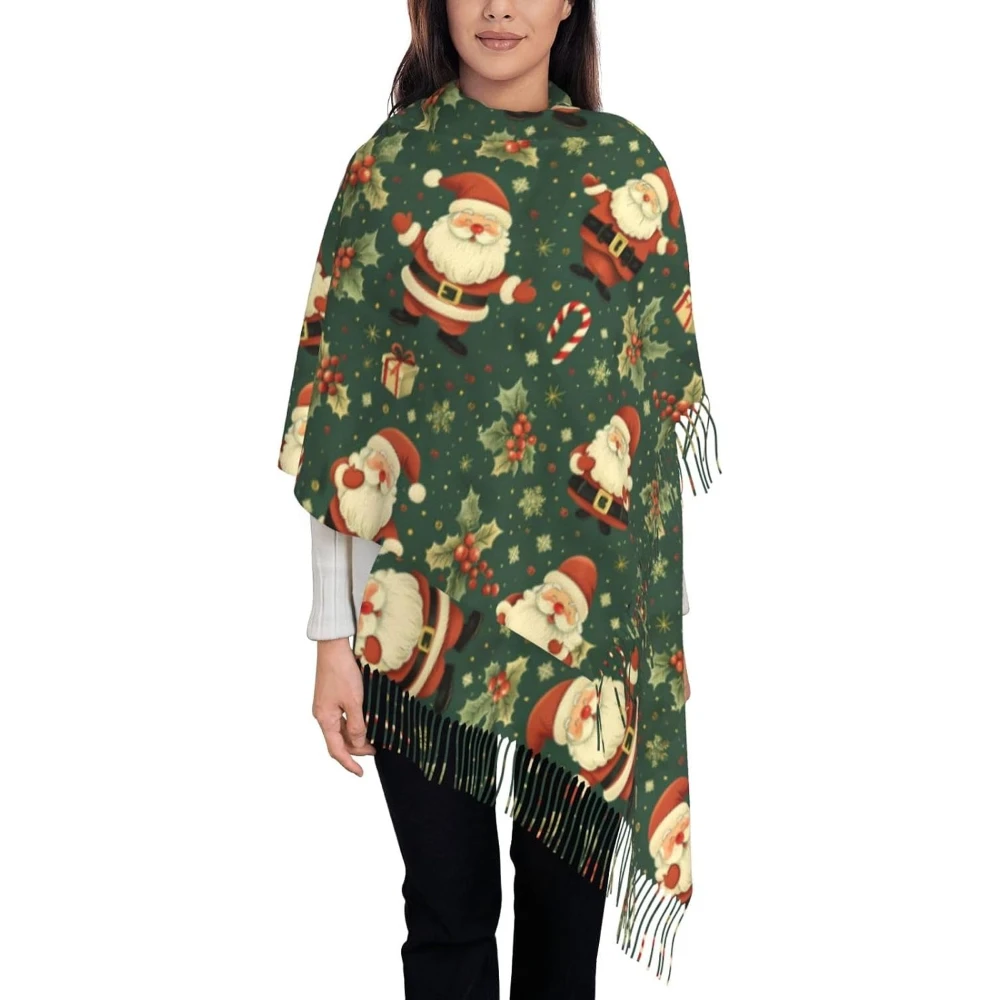 

Рождественский шарф с зеленой елкой для женщин, шарф Санта-Клауса, шарфы с кисточками, модные мягкие клетчатые теплые длинные шарфы, рождественские накидки