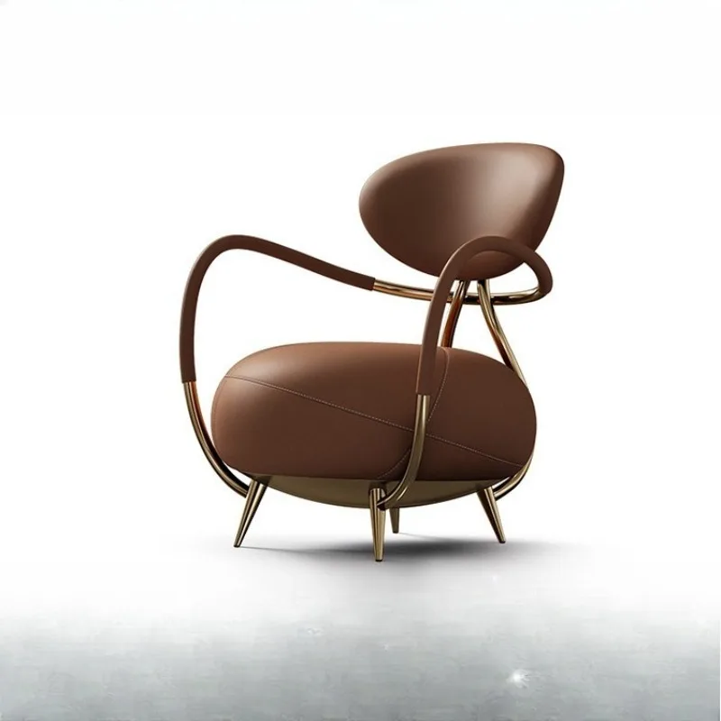 

Medieval stainless steel plated frame special-shaped armrest single leisure chair, low backrest single chair sofa chair