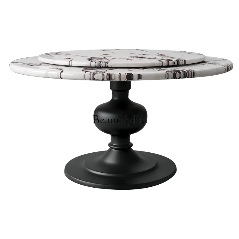 

Ретро-мраморный обеденный стол TT для дома, для небольшой квартиры, с поворотным механизмом, легкий люкс, высококачественный, простой дизайн.