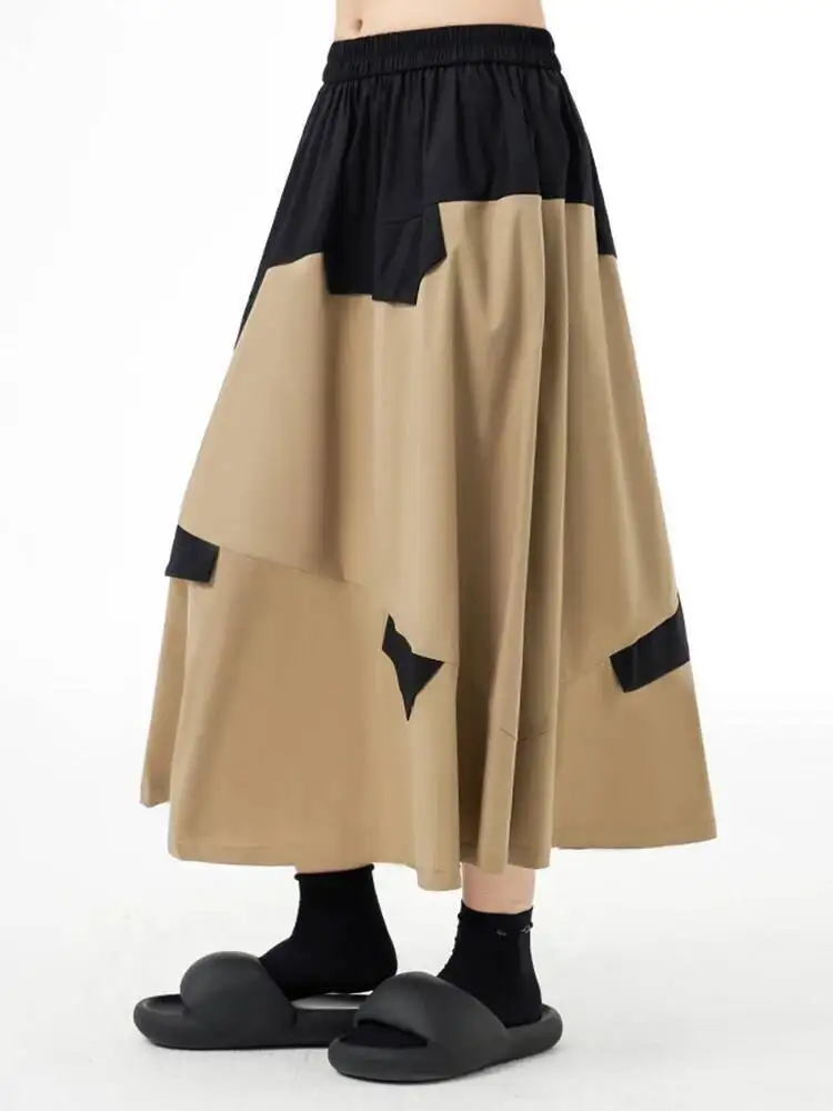 

Черная юбка трапециевидной формы с высокой эластичной резинкой на талии цвета хаки, женская модная новинка весны и осени