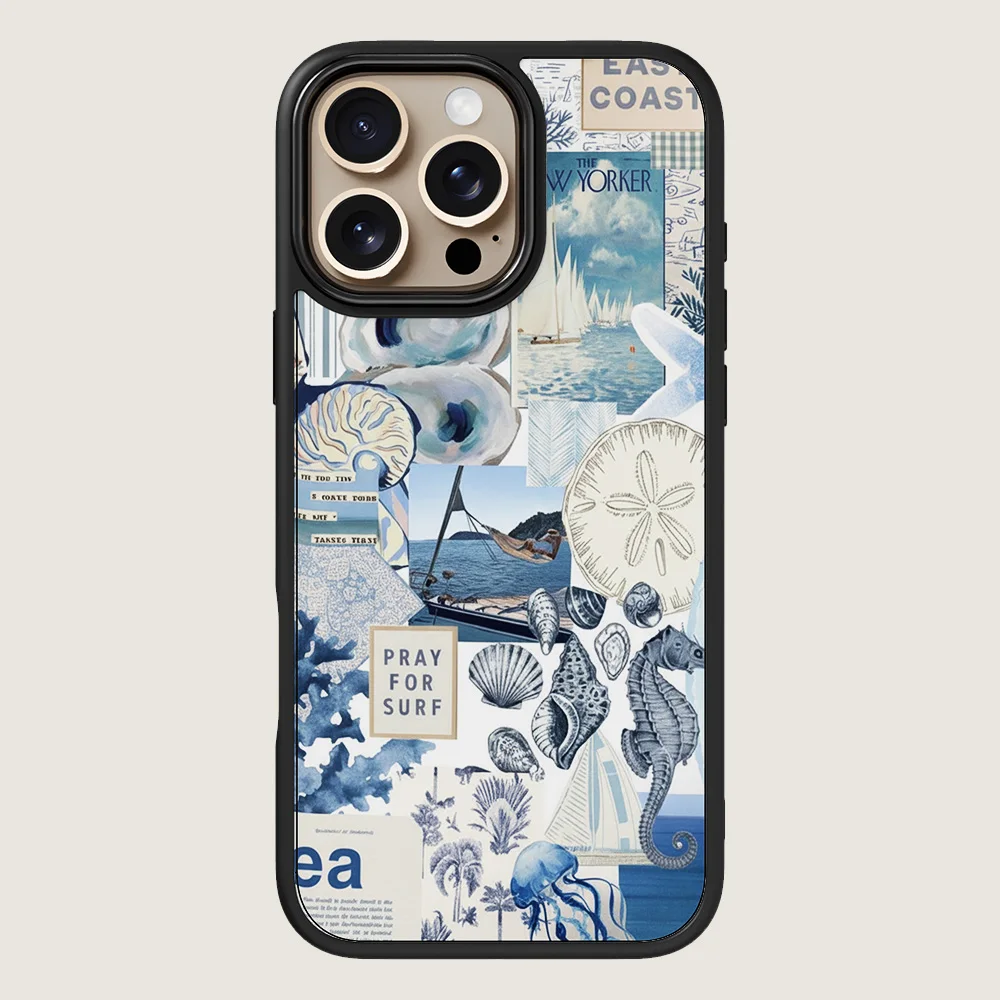 

Магнитный чехол для телефона IPHONE 17, 16, 15, 14, 13, 12, 11, 16e Air PRO Plus, синий морской конек, жесткий глянцевый противоударный чехол