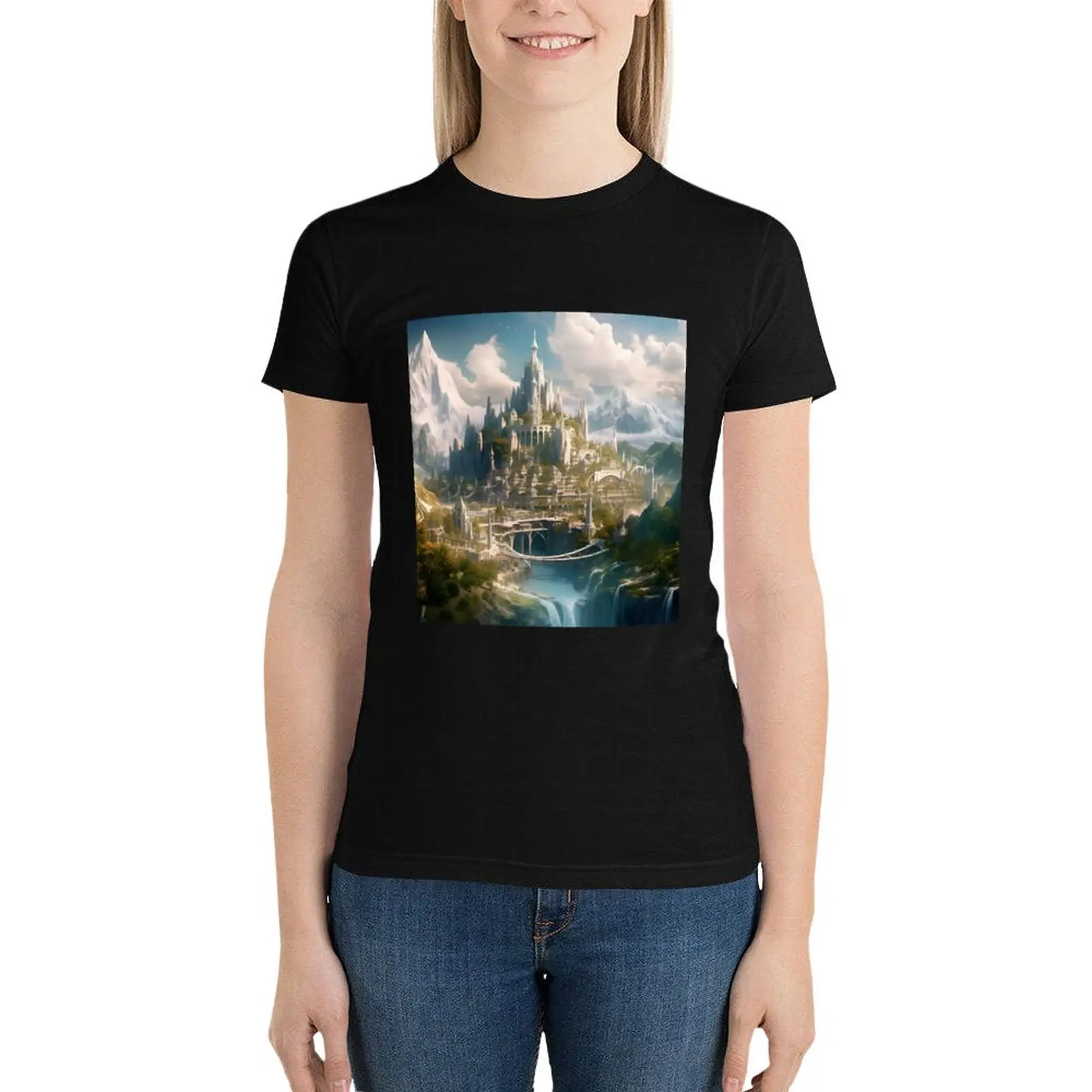 O reino oculto de Gondolin camiseta tamanho grande para mulheres, tops, secagem rápida, animal print, roupas mais pesadas, primavera, 2024