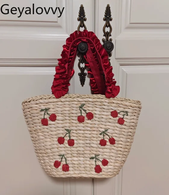 

Elegant Hand Bags for Women Woven Pearl Handle Cute Bow Ladies Handbag Japanese Style Sweet Casual Handbags 2025 New