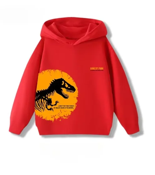 Bluzy dziecięce z kapturem na wiosnę i jesień z nadrukiem dinozaurów z Parku Jurajskiego, luźne, codzienne bluzy dla chłopców i dziewcząt, ubranka dla niemowląt.