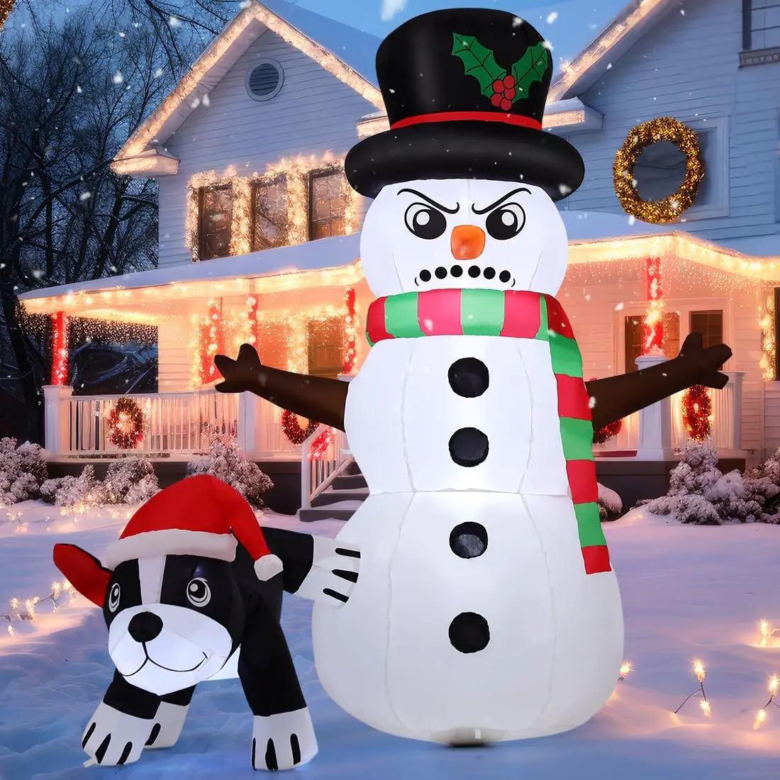 5.4 FT Snowman Inflatable LED Lights Outdoor Christmas Decoration Factory Price Xmas Holiday Blow Dog Peeing Snowman Children