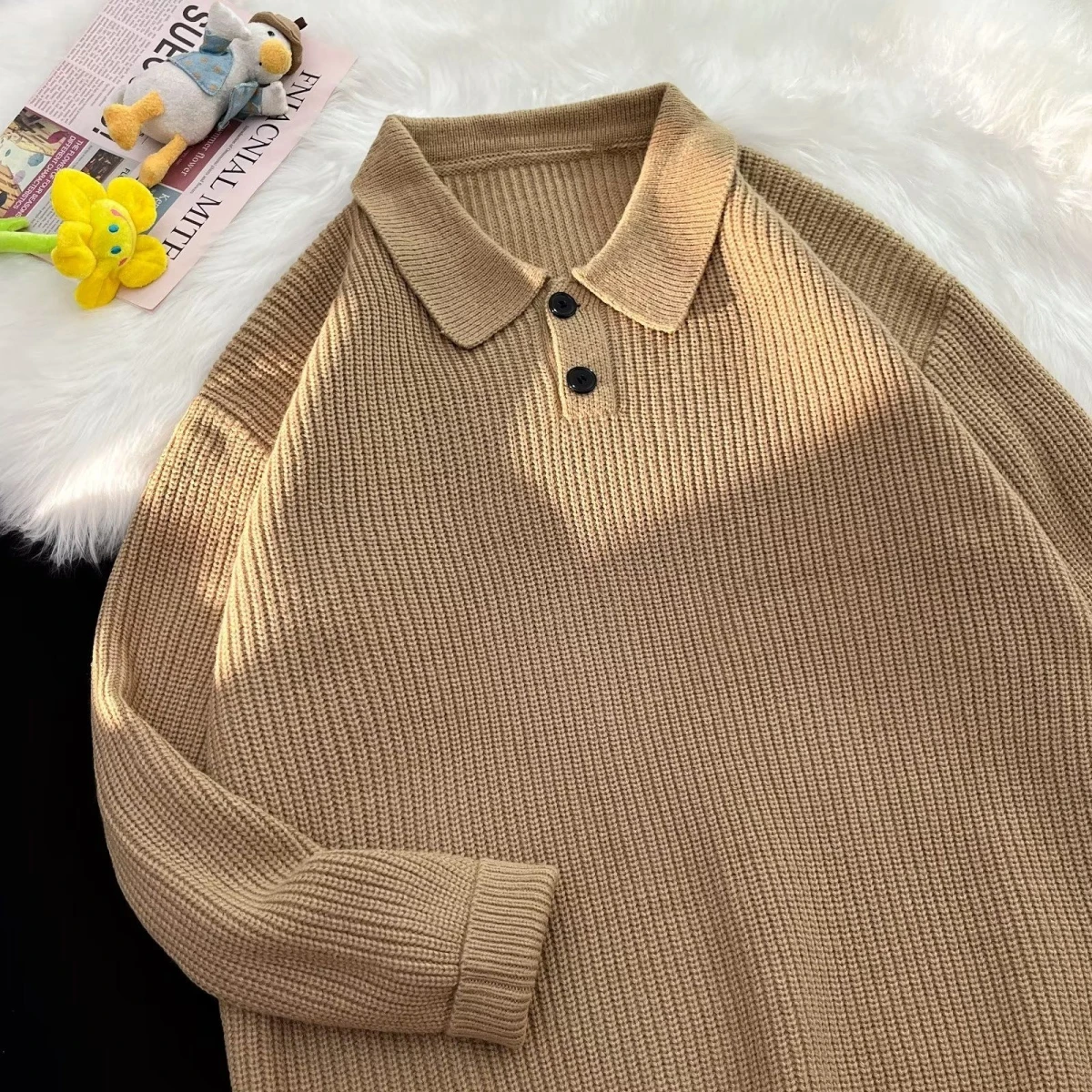 

Мужской вязаный свитер свободного покроя с воротником, осенняя мода, мягкое полиэфирное волокно, застежка-молния, повседневная одежда для пар