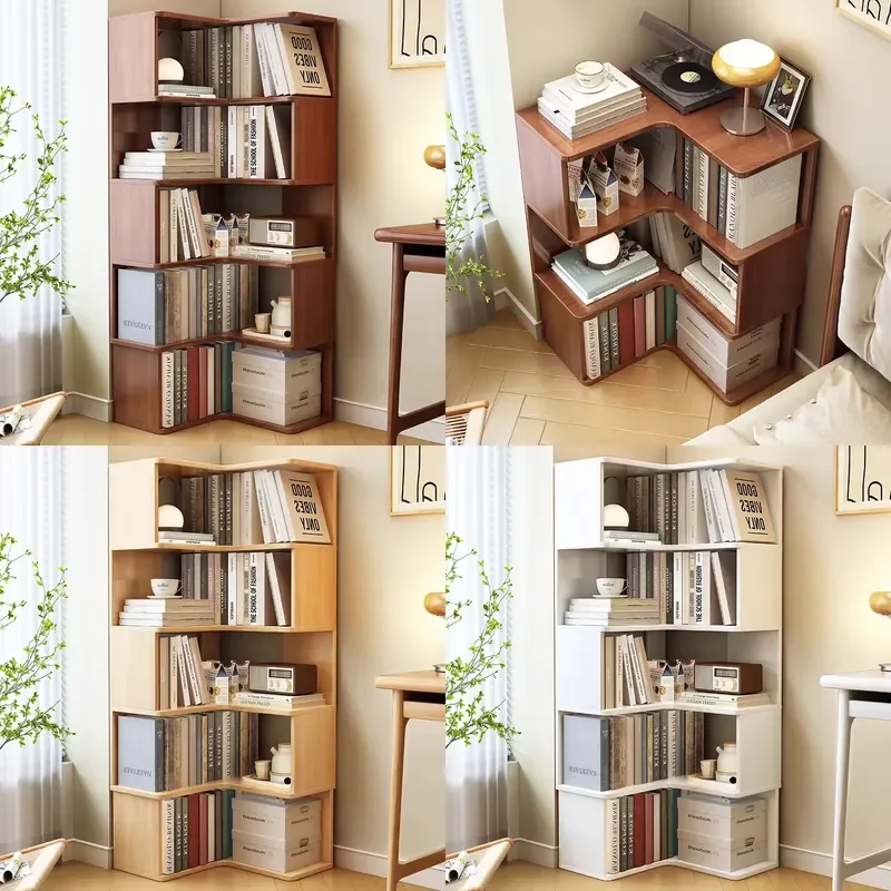 Solid Wood Wall Mounted Children Bookshelf Floor to Ceiling Storage Rack Multi Layer Home Bedroom Corner Bookcase Living Room