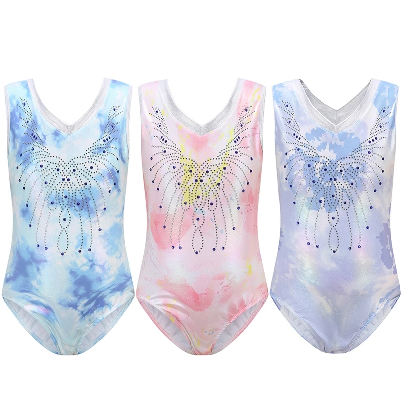 Girls' dance costumes Sparkly Tumbling Sleeveless top Girls' Gymnastics Clothing 3 sets Girls' Skin-tight garment 5-12Y