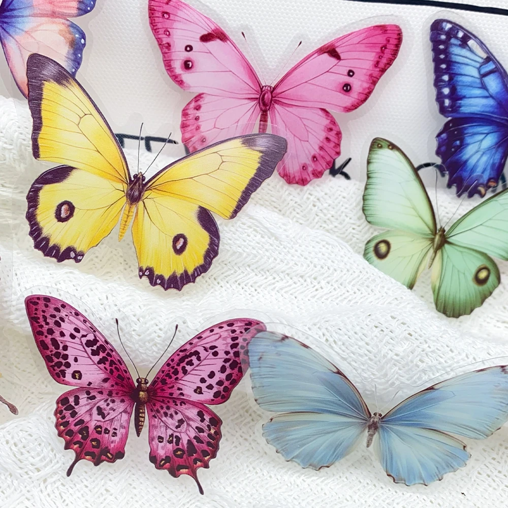 50 stücke Bunte Schmetterling PET Aufkleber Aufkleber Für Telefon Flasche Kühlschrank Gitarre Helm DIY Ästhetische Transparente Aufkleber – Detail 12