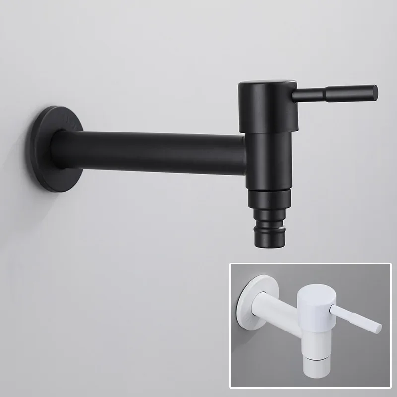 Wall Mounted Lengthen Washing Machine Faucet Mop Pool Tap Toilet Single Cold Bibcocks Black/White for Outdoor Garden Bathroom