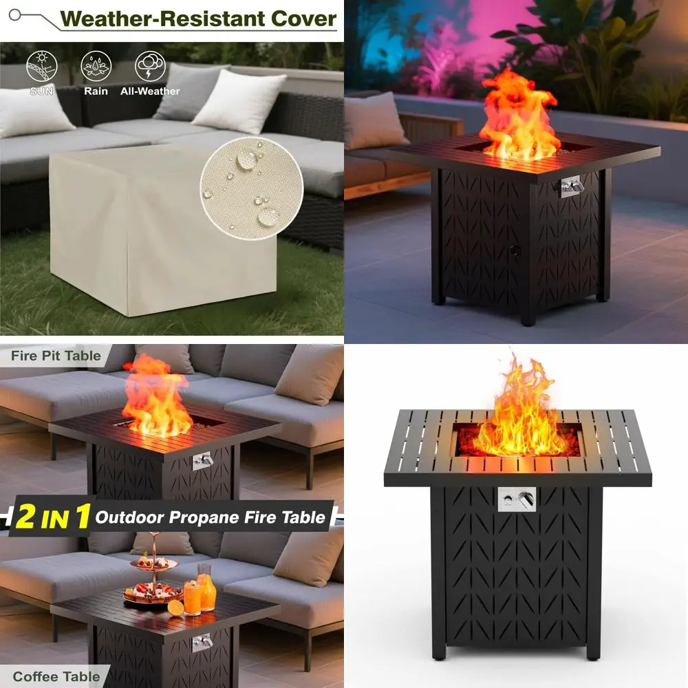 

28-дюймовый квадратный уличный газовый стол-кострище с регулируемым пламенем, 50 000 BTU - черный