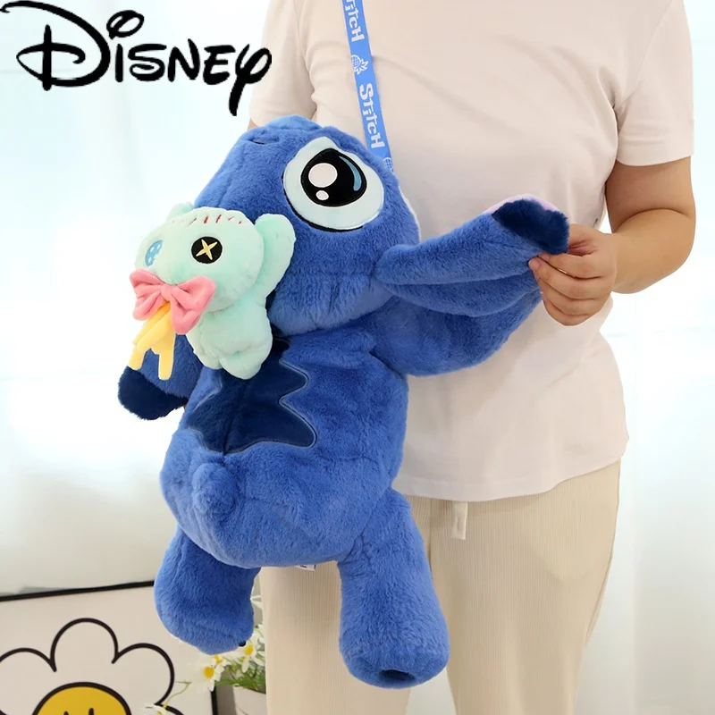 New Arrival Disney Kawaii Stitch Stuffed Toy Lying Position Stitch Plush Doll Hanging Bag Birthday Gift For Kids Or Girlfriend