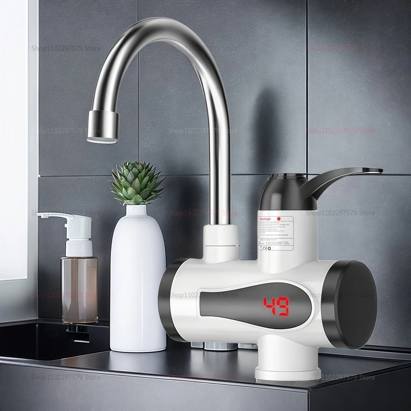 220V 3000W Instant Hot Water Heater Faucet Tankless Electric Tap with 360° Rotatable Spout LED Digital Display for Kitchen Bath