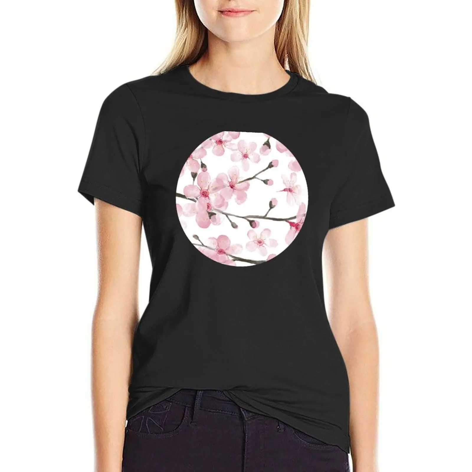 Cherry Blossom watercolor fashion and home decor by Magenta Rose Designs T-Shirt plain heavyweights summer clothes for Women