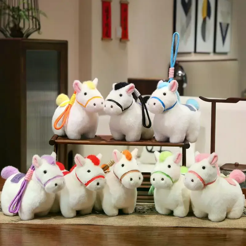 الكرتون أفخم المهر المفاتيح Kawaii زودياك الحصان التميمة محشوة دمية على ظهره ديكور معلق سيارة الداخلية قلادة السنة الجديدة هدية #2