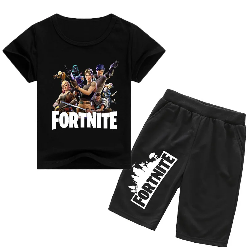 2 stks Fortnite Sport Shirt Zomer Nachtkleding Kinderen T-Shirt Pak en Shorts Cartoon Mode Sportkleding Katoenen Pyjama Halloween Gift