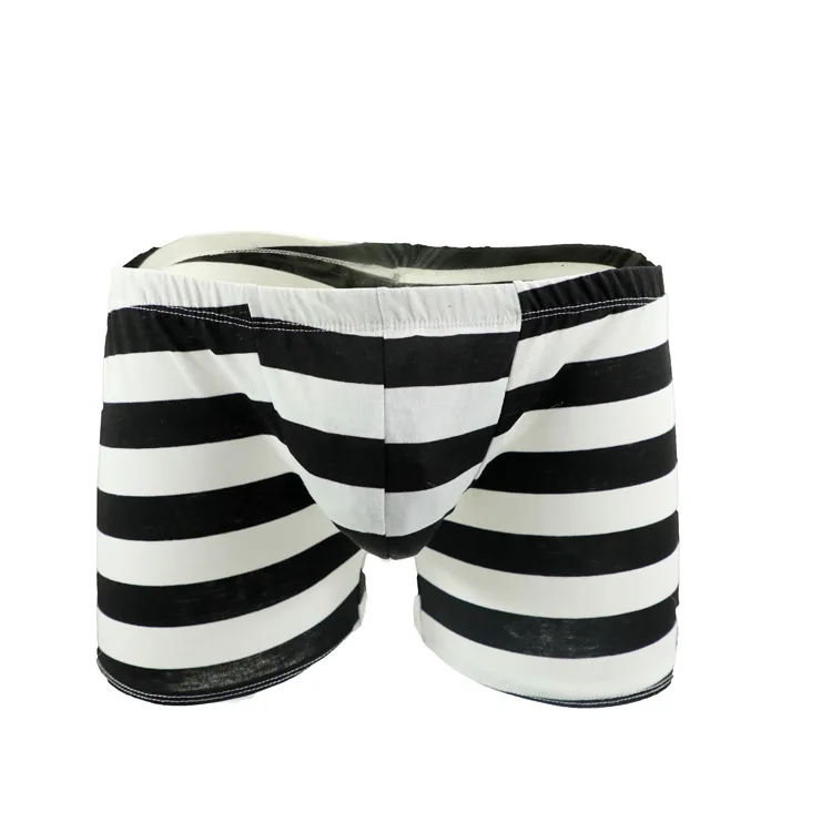 

Men's Leg Trunk Striped Stretch Cotton Breathable Comfortable Sweat Absorp Boxer Shorts Youth Low-rise U Convex Pouch Underpants