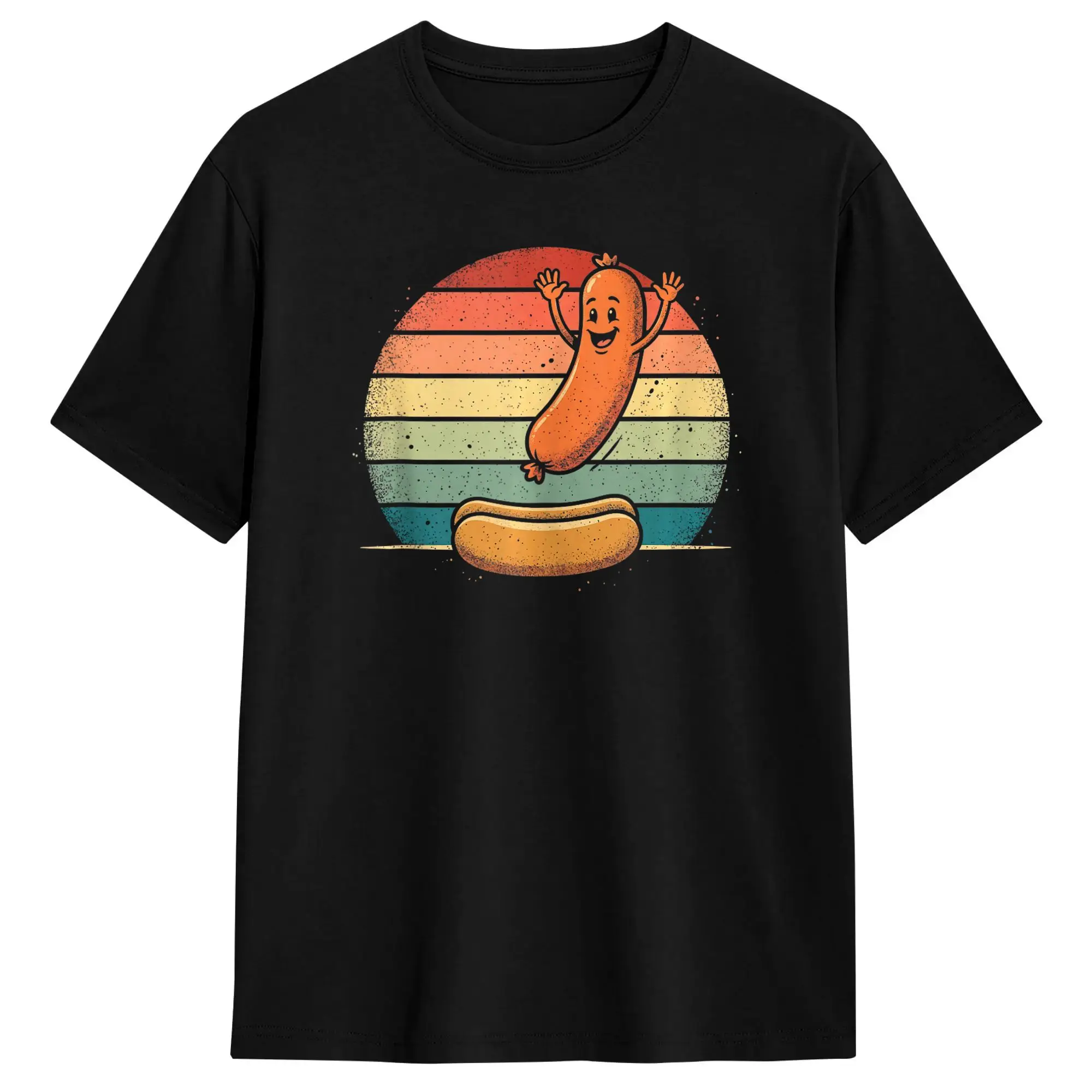 Man T-Shirt Hot Dog Jumping Into Bun Tshirt Funny Sausage BBQ High Dive T-Shirts Harajuku Summer Tee Shirt Street Cotton Clothes