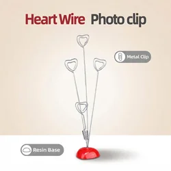 Cuore rosso di Base 4 Cuore Filo di Clip della Foto, Multi Messaggio Memo Holder, Immagine Clamp, tavolo Supporto di Carta Del Posto, Wedding Favo Decorazione