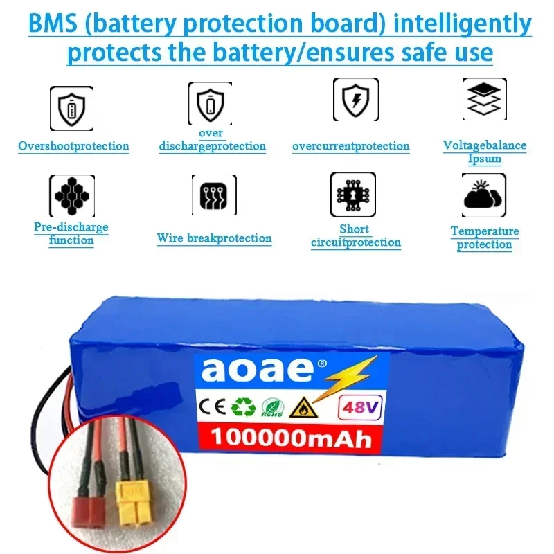 48V 100000mAh Lithium Ion Battery 1000w 48V battery Pack 13S3P Lithium Ion Battery Pack for 54.6V  with BMS+Charger