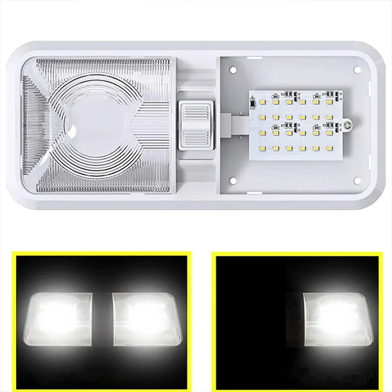 Hot Sale! Highlight LED RV Ceiling Lamp Adjustable 12V/24V Interior Double Dome Light Truck Boat Car Camper Caravan Accessories