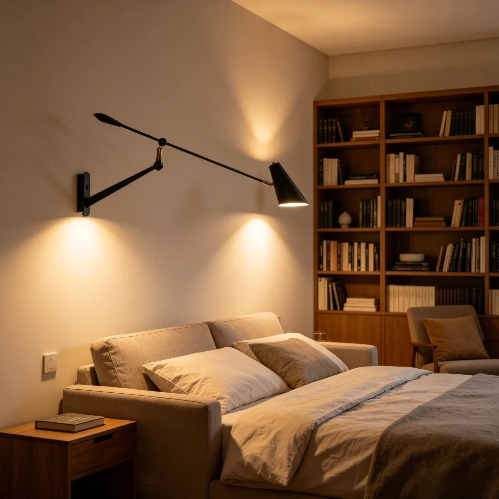 American Industrial Swing Arm Black/white Decorative Wall Lamps Long Pole Rotatable Wall Sconces Living Room Bedroom Restaurant