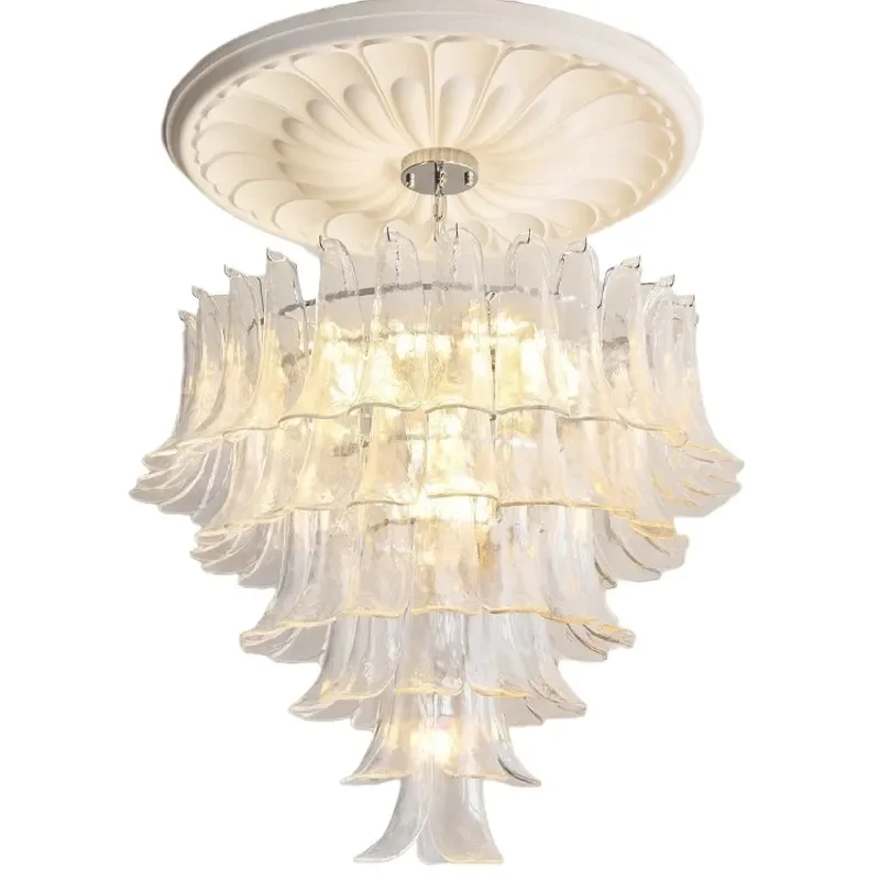 Modern French Murano Glass Horseshoe Chandelier Luxury Pendant Light for Villa Living Room Bedroom Warm Ambient Lighting