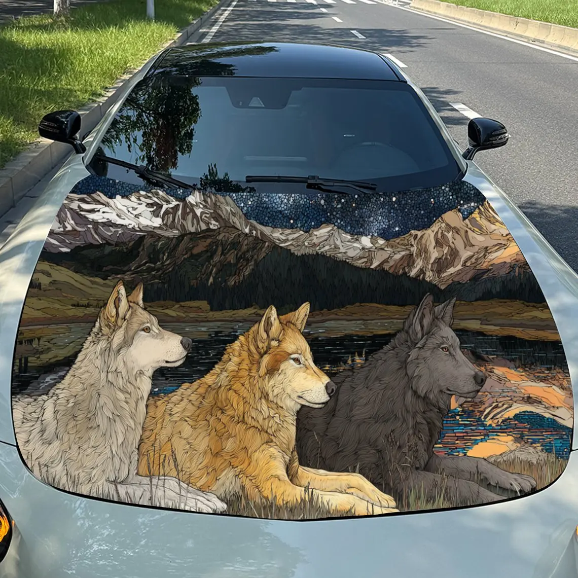

Mountain Various Wolf Car Hood Sticker PVC Self Waterproof Stick, Striking Auto Exterior Accessories Decor Protect Gift for Car