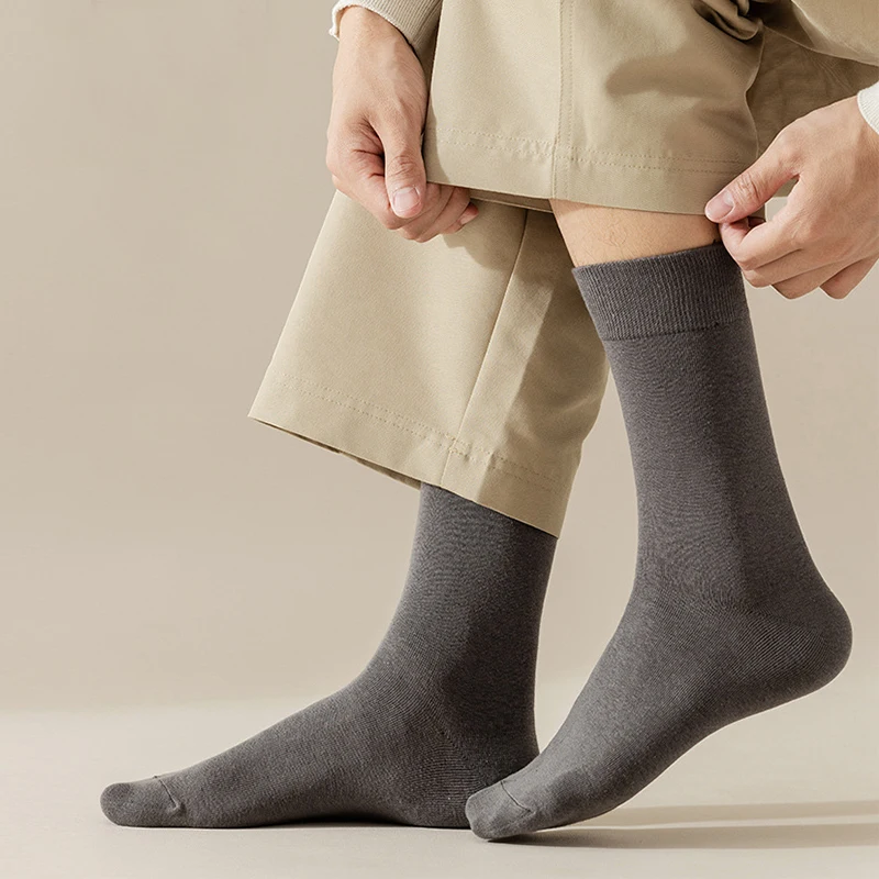 Men\'s Long Cotton Socks Thick Winter Warm Feet Pure Color High Quality Fashion Harajuku Man Couples Women Mid Tub Sock