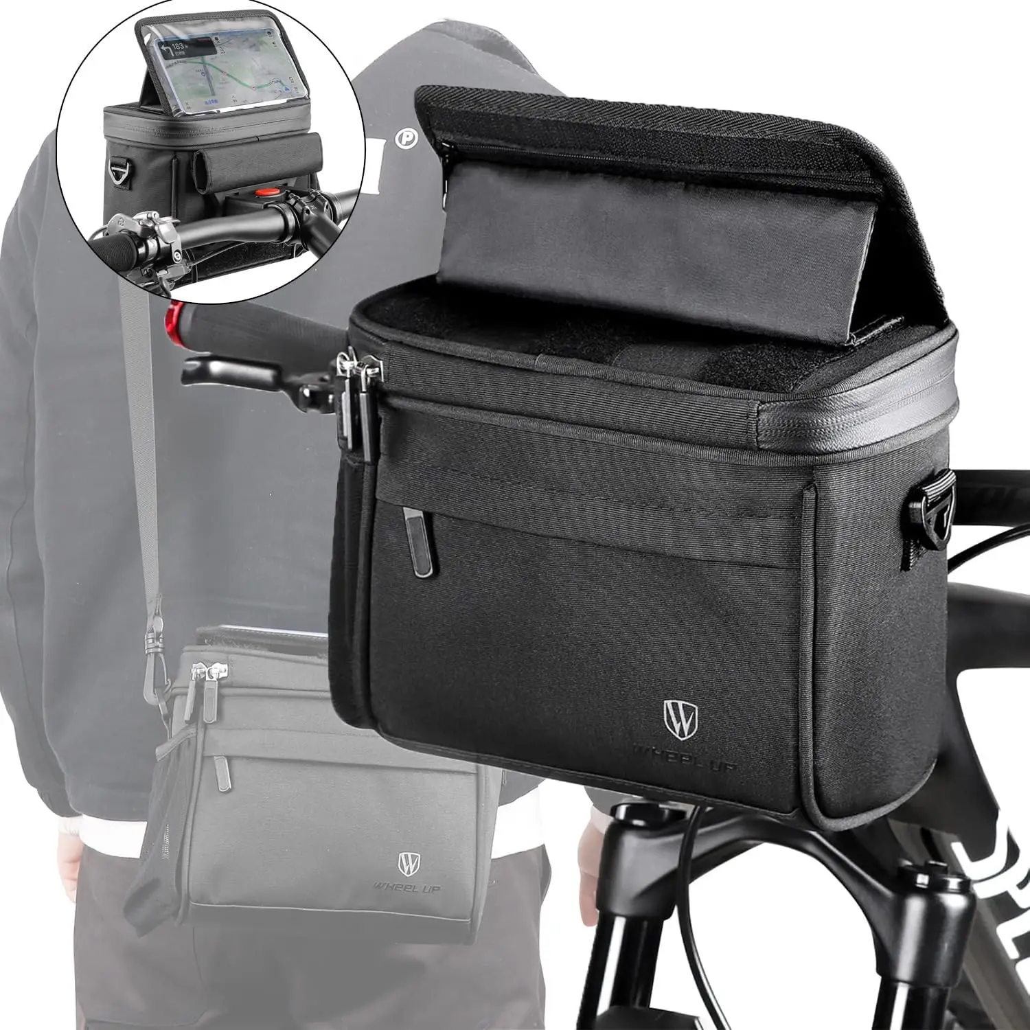 21 x 19 x 5 cm Fahrrad-Fronttasche, tragbare Fahrrad-Mountainbike-Lenkertasche, MTB-Aufbewahrungstasche mit mehreren Fächern, große Kapazität, wasserdichte Fahrradtasche.