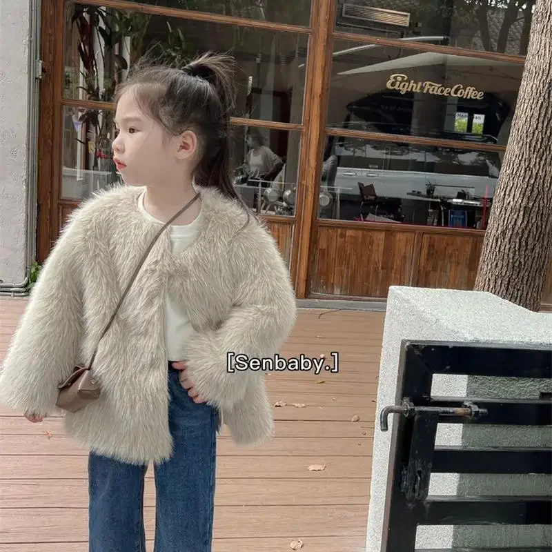 Furs Coat Girls Winter New Thickening Children Clothing Fashion Boys Outerwear Round Collar Lovely Warm Soild Simple