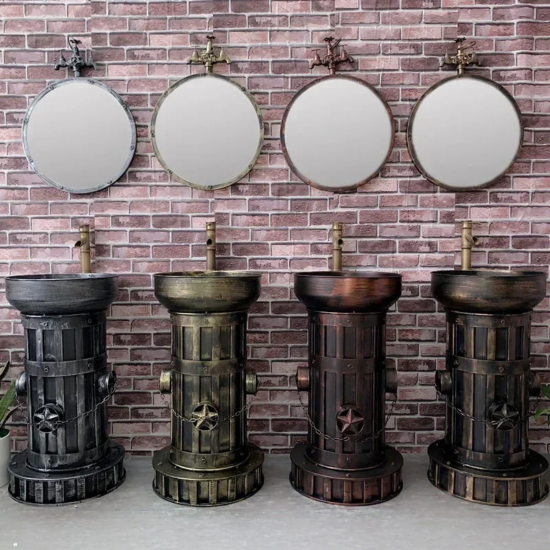 

Iron Art Retro Creative Circular Column Basin Toilet Floor Stand Industrial LOFT Integrated Personalized