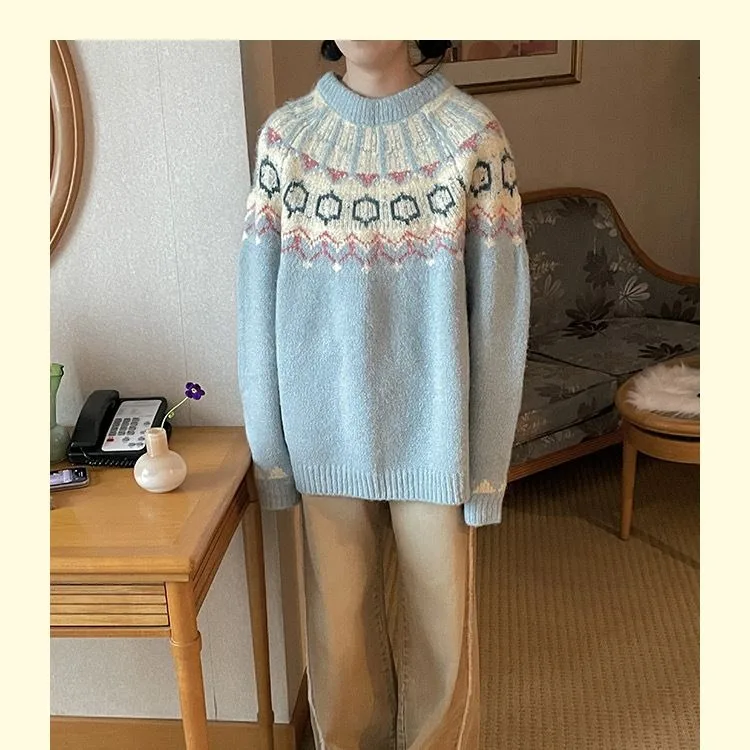 Korejepo Maillard Short Clothes Fair Island Lazy Wind Sweet Knitted Sweater Women 2024 Autumn New Loose Gentle Soft Waxy Top