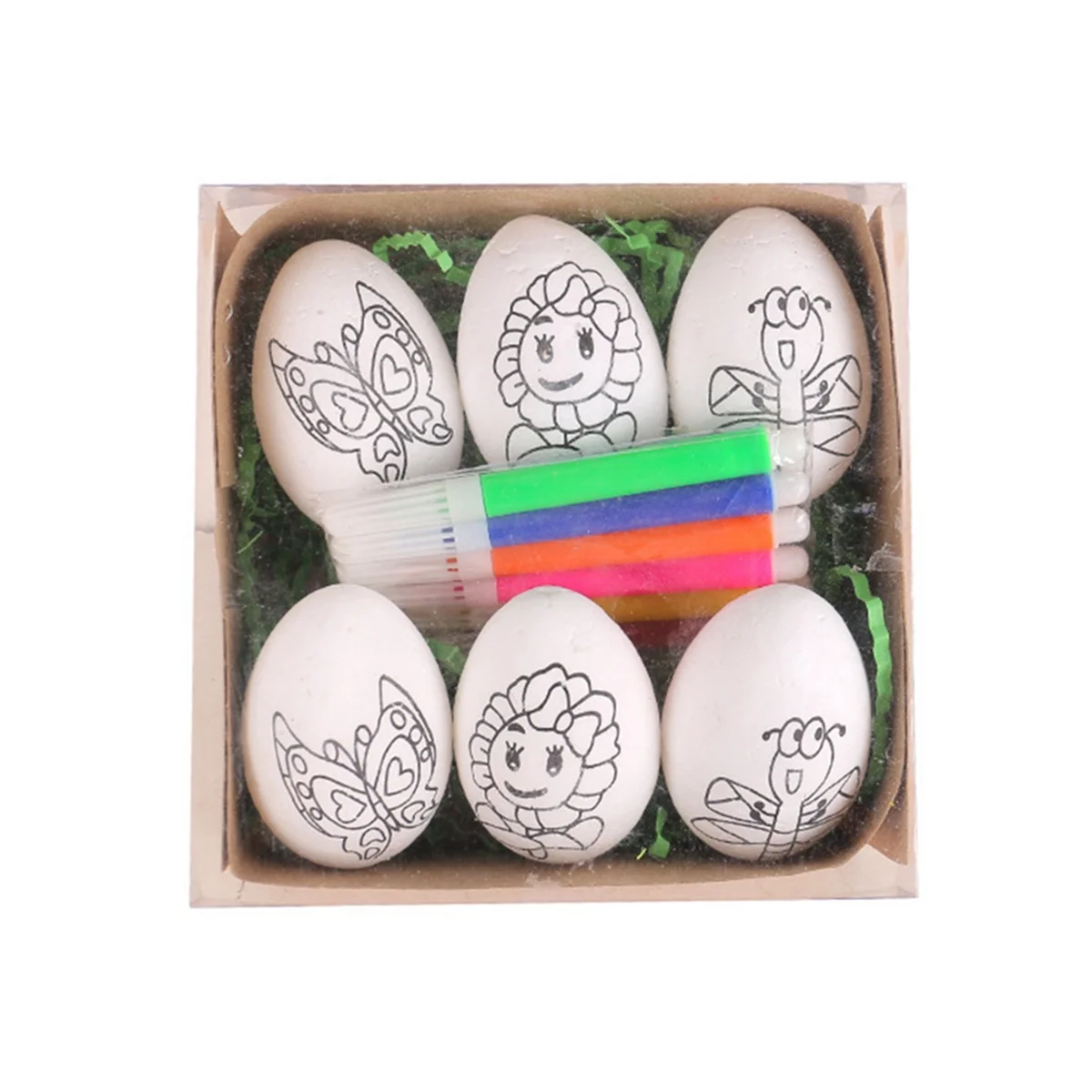 6 Pcs Easter DIY Hand-Painted Eggs 2024 Cartoon Eggs Children's Handmade Gift Easter Egg Painting Kit-D