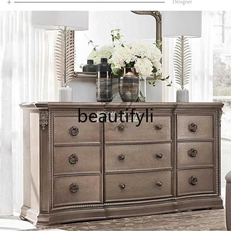

Vintage Distressed Nine-Drawer Cabinet Sideboard Storage Cabinet