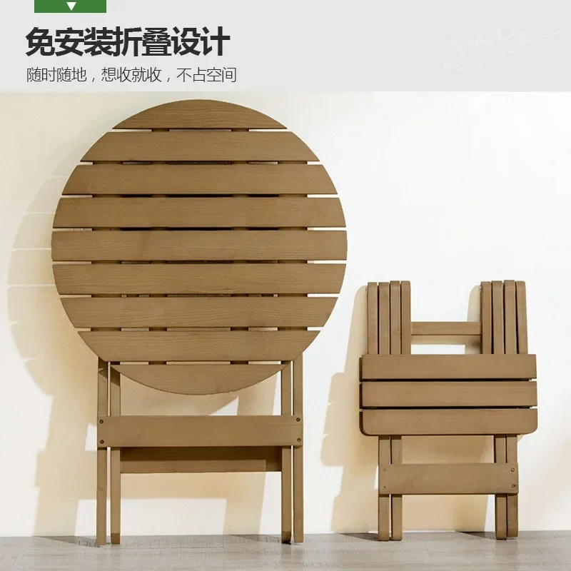 Solid wood round table, portable folding table for street stalls