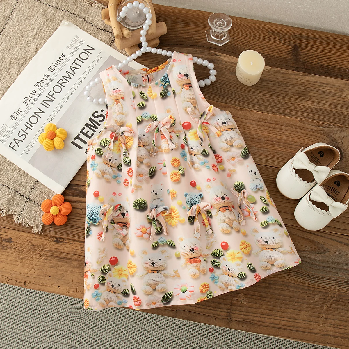 

Summer Baby Girl Dress Hawaiian Style Yellow Cute 3D Bunny Print Bow Dress for Kids Girl 0-2 Years Beach Travel Costume