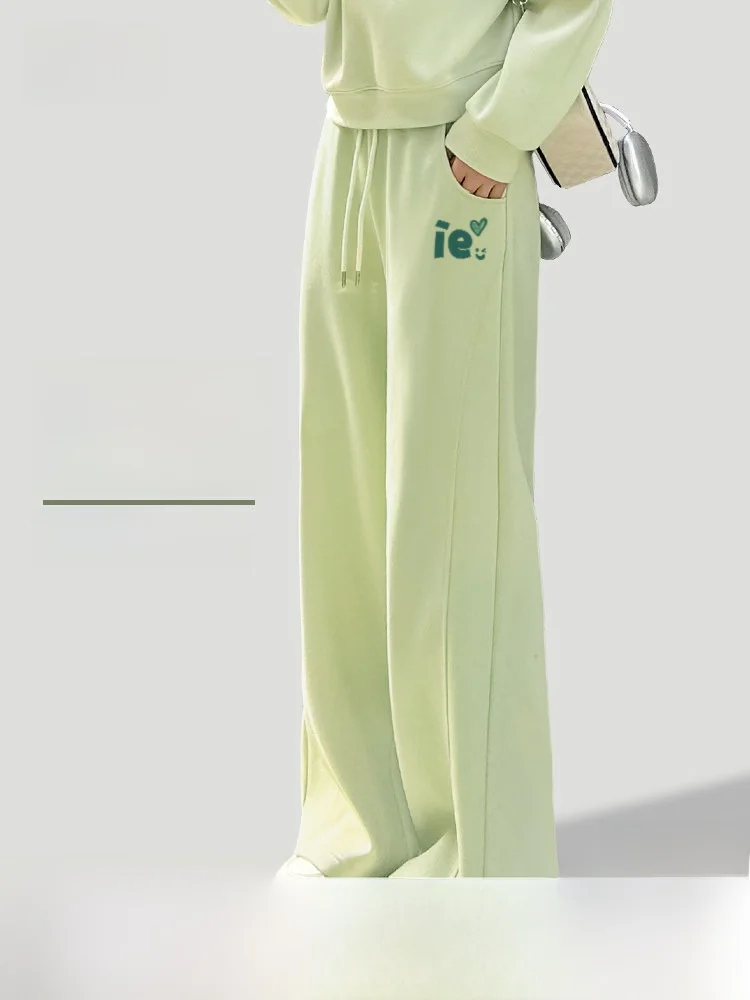 

Green Sports Pants for Women Spring New Style Wide Leg Pants Casual Loose Trousers for Students SNOW FLYING High Waist Cotton...