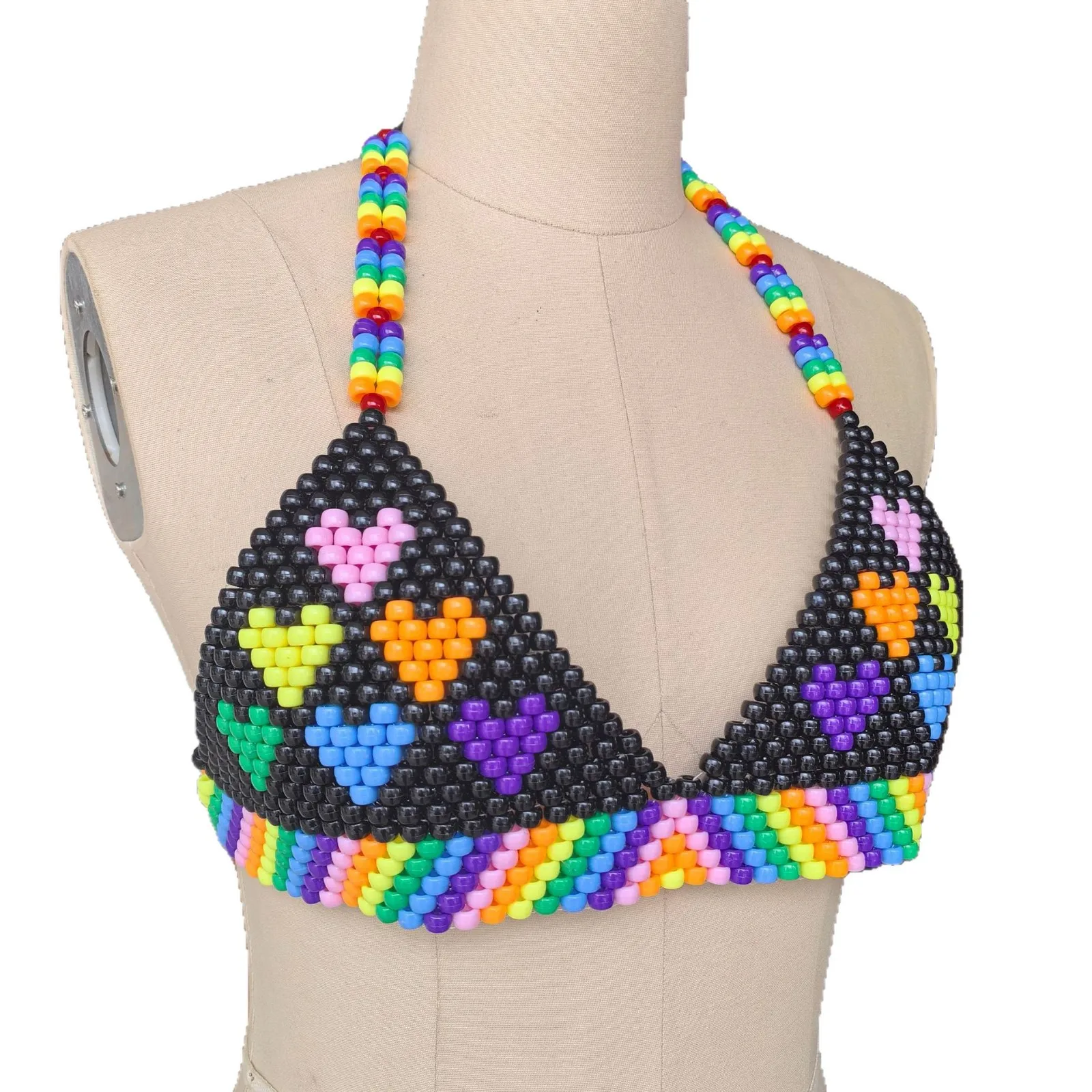 European & American Style Colorful Heart Patterned Tank Top Handcrafted Beaded Strapless Backless Body Chain