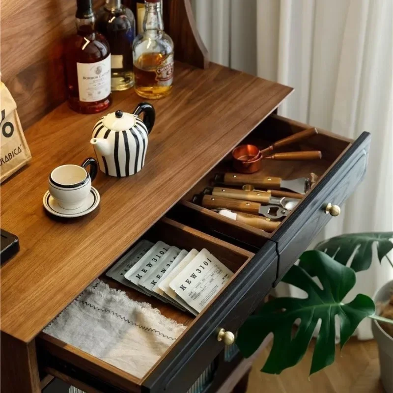 Nordic medieval dining side retro simple storage solid wood French wall integrated home kitchen tea living room wine cabinet