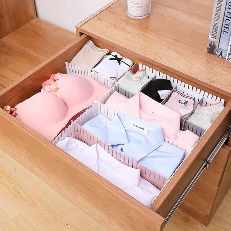 4 PCS Drawer Organiser Divider Adjustable Free Combination Organiser Compartment Divider Lingerie Sock Divider Plastic Plate