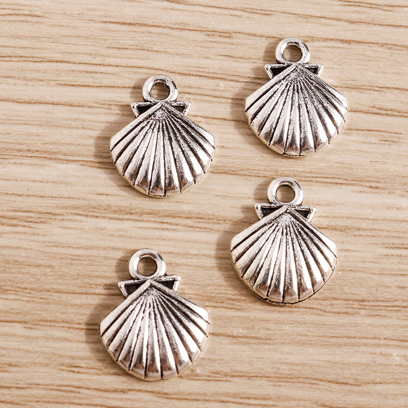 50 Stück 12x14mm Niedliche Muschel-Anhänger aus Legierung für die Herstellung von Ohrhängern, Halsketten, Armbändern, DIY Handgemachter Schmuck und Schmuckzubehör – Detail 5