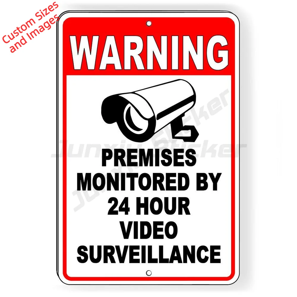 Warning Premises Monitored By 24 Hour Video Surveillance Vinyl Sticker Waterproof UV Protection For Front Door Decal Notice