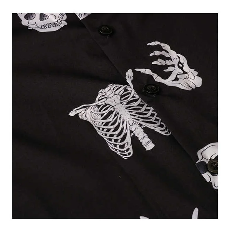 New Arrival Trendy High Street Short Sleeved Shirt Men's Summer Loose Large Personalized Skull Printed Shirts