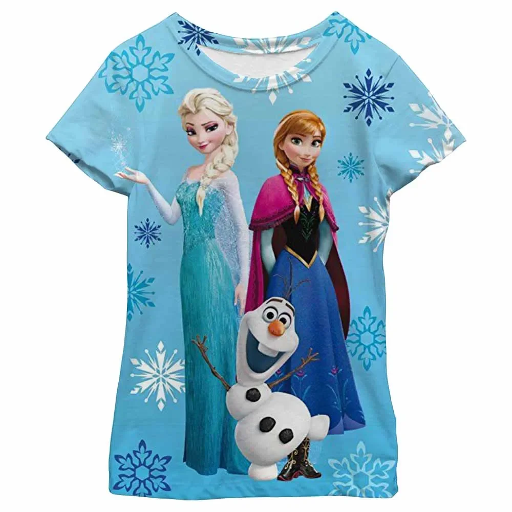 أطفال بنات ملابس ديزني تي شيرت Kawaii آنا إلسا فروزن تي شيرت فتاة بلايز تيز الأطفال قصيرة الأكمام حفلة عيد ميلاد زي