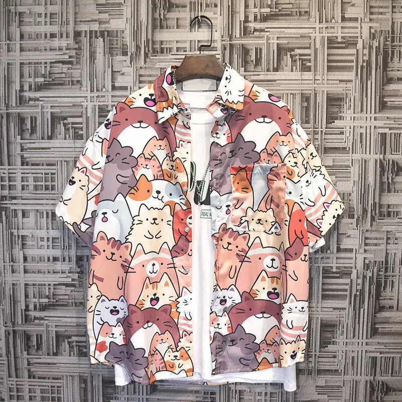 Camisas y blusas estampadas para hombre, ropa colorida de Hip Hop, Tops divertidos geométricos para hombre, gráfico Hawaiano con bolsillo Floral Xxl